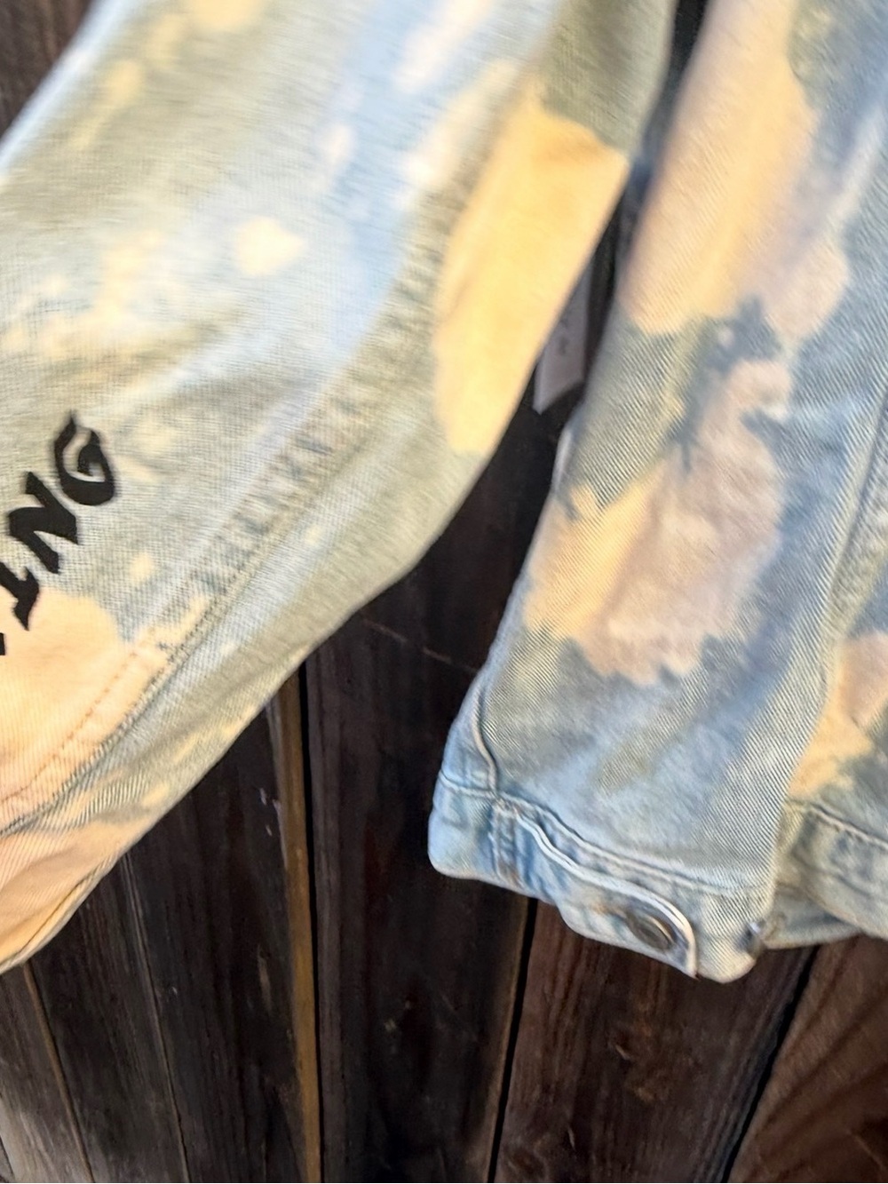 NWT PacSun Bleach Effect Denim Jacket in Light Blue and Cream large - Picture 7 of 7